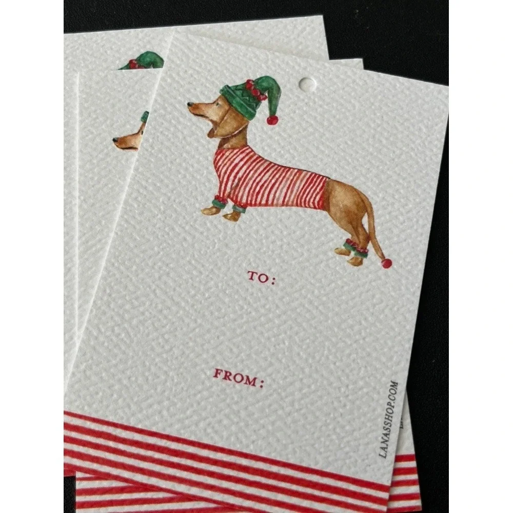 Holiday Gift Wrapping Hand Illustrated Tags Dogs Twine Christmas Festive Retro